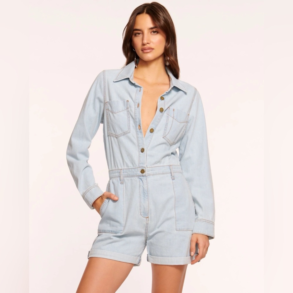 Ramy Brook Denim Lavinia Romper- in Bleach Wash